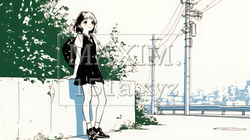 若い女性が佇む都市の街角（シンプルな色使い）｜4833009-10148