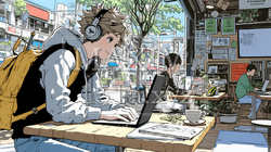 カフェでフリーランスや学生が仕事や勉強をしている | 4720348-8240