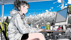 スキーリゾートに来ているのにPCを手放せない若い女性 | 472572-6247