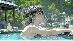 露天風呂に浸かっている若い女性 | 4725877-15379