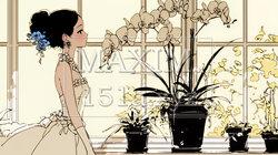 蘭の花と若い女性（シンプルな色使い） | 473410-11144