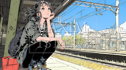 駅のホームで、なかなか来ない電車を待ちくたびれている若い女性