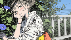 アサガオと浴衣姿の若い女性 | 4752839-9723