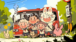 小学生の夏の思い出：自然とのふれあい（クレヨン＋水彩画風）