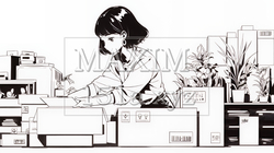 引っ越しの荷造り・荷解きをしている若い女性（シンプルな色使い） | 4759447-14911