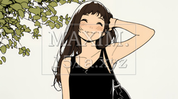 気恥ずかしそうに頭をかき、ごまかすような仕草を見せる若い女性（シンプルな色使い） | 477060-14120