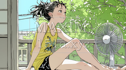 暑い夏の昼下がり、扇風機にあたって涼んでいる若い女性 | 4772004-10750