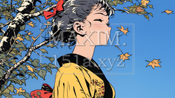 紅葉に包まれた中、着物を纏った若い女性が佇んでいる | 4785895-6170