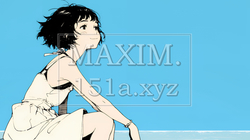 一人旅の若い女性と夏のビーチの風景（シンプルな色使い）｜5069141-10003