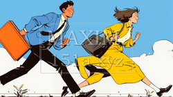 定時退社で帰宅を喜ぶ会社員｜ワークライフバランスと働き方改革のビジネスイメージ | 4804747-17355