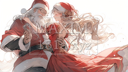 クリスマスにサンタクロースとダンスをしている女性 | 4810867-1969