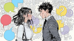 互いに相手の意見を十分に理解できないまま対話を続ける男女のビジネスパーソン | 481893-8925