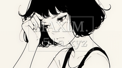 ため息をつく若い女性（シンプルな色使い）