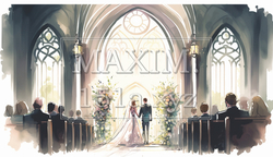 教会での結婚式の水彩画 | 4820573-4242