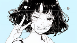 アイドルのように顔の横でピース＋ウィンクしている若い女性（シンプルな色使い） | 4822188-14774