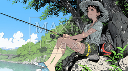 岸から魚釣りを楽しむ若い女性｜渓流・自然・アウトドア・ライフスタイル | 4824280-17539