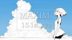 夏の海と入道雲と若い女性（シンプルな色使い） | 483795-10812