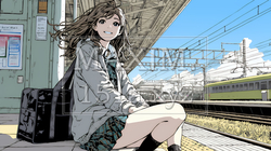 駅のホームで、なかなか来ない電車を待ちくたびれている若い女性 | 4840345-15571