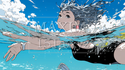 海で泳いでいる若い女性 | 4856077-10263