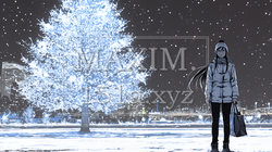 公園の立木が雪をまとってクリスマスツリーみたい