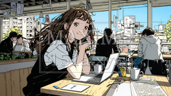 カフェでフリーランスや学生が仕事や勉強をしている | 4860180-8247