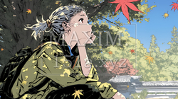 秋の紅葉を見ている若い女性