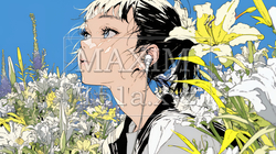 ユリの花と若い女性
