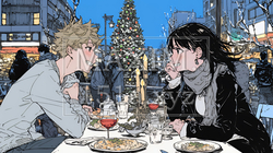 クリスマスディナーを楽しんでいる若いカップル | 4883998-13673