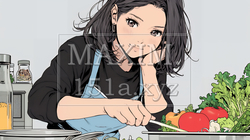 なれない料理に奮闘中の若い女性 | 489452-5984