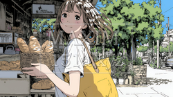 近所のパン屋で焼きたてパンを買う若い女性 | 4896446-16194