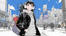 雪の積もる冬の都会を散策している若生女性 | 4921870-12999
