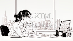 マーケティング・トレーディングデータなどの計量分析を行っている女性（シンプルな色使い） | 4930529-10636