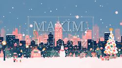 イルミネーションが彩るホワイトクリスマスの都会（ポップでキュートな表現） | 4942225-12794