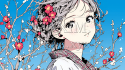 満開の梅の花と和服姿の若い女性 | 4961004-14730