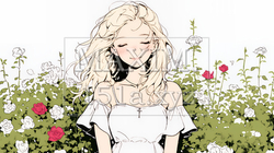 バラ園を散策している若い女性（シンプルな色使い） | 4961122-11068