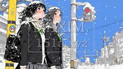 雪の日に友達と通学する女子高生 | 4962798-13075