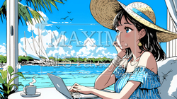 ワーケーション：休暇を楽しみながら仕事をしている女性 | 4974995-8605