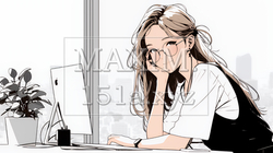 職場のデスクでパソコンに向かって仕事をしているビジネスウーマン（シンプルな色使い） | 4982337-15698