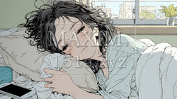 風邪でぐったりと寝込む、一人暮らしの女性 | 4988034-9412