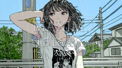 夏の急な雨でびしょ濡れの若い女性｜5063533-10178