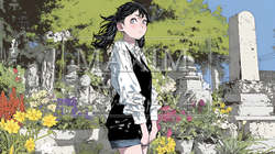 墓参りをしている若い女性