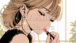 化粧をしている（口紅をつけている）若い女性 | 5010281-8558