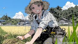田んぼで農作業をしている女性 | 5012676-10553