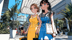 女友達と一緒にショッピングモールを歩き回る若い女性 | 5015473-16782