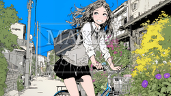 学校に遅れそうで道を急いでいる女子高生