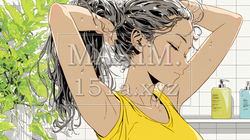 朝支度：洗面所で髪をまとめている若い女性 | 5022213-15537
