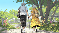 歳をとった二人の女性が連れ立って小旅行