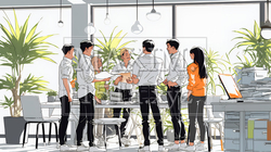 資料を見ながら打ち合わせをする会社員｜オフィスのビジネスミーティングイメージ | 5024539-17210