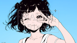 アイドルのように顔の横でピース＋ウィンクしている若い女性（シンプルな色使い） | 502455-14778