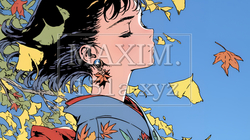 紅葉に包まれた中、着物を纏った若い女性が佇んでいる | 5055308-6172